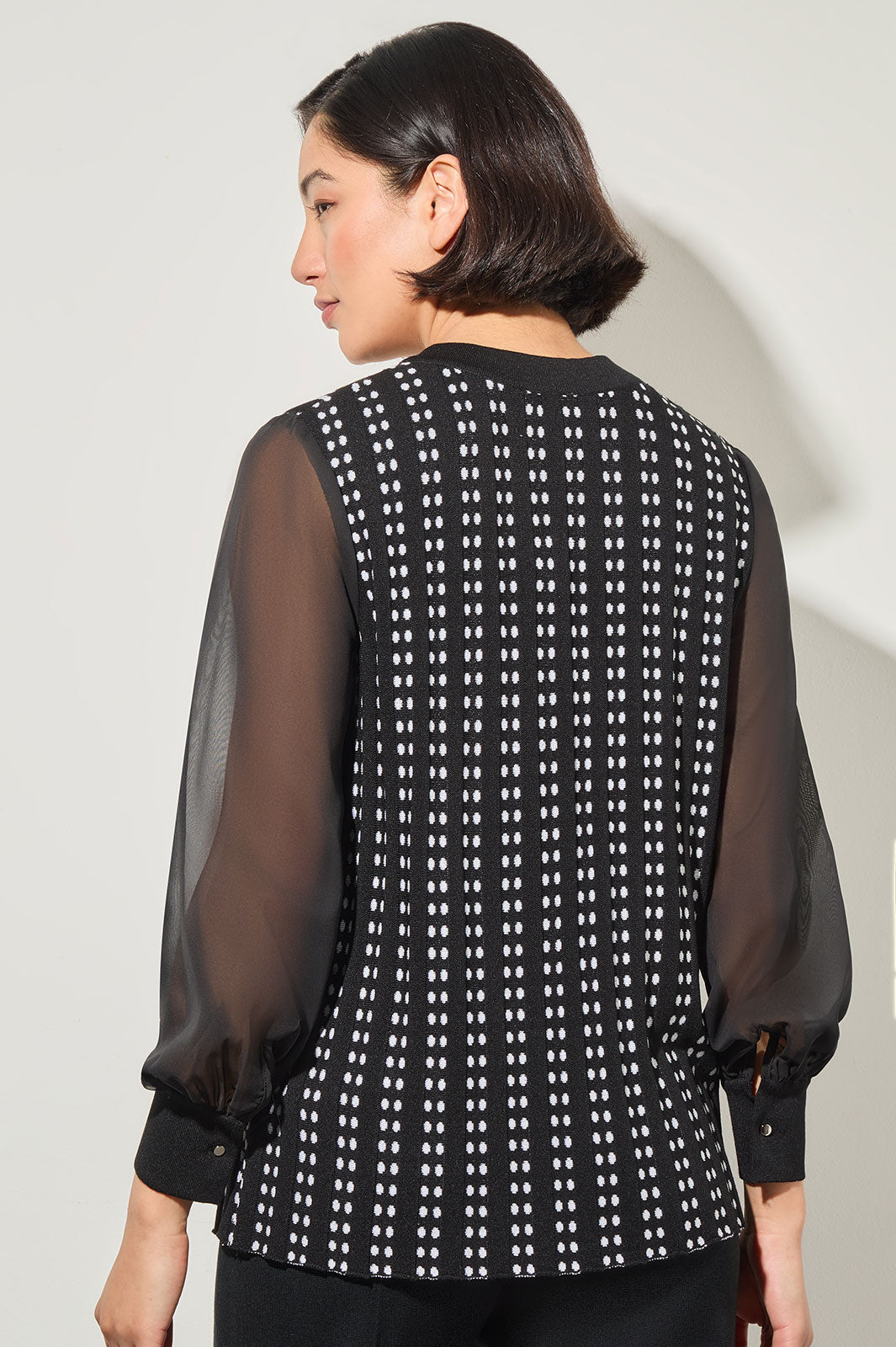 Button-Front Chiffon and Tweed Mixed-Media Cardigan