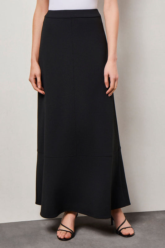 Flare Deco Crepe Maxi Skirt, Black | Ming Wang