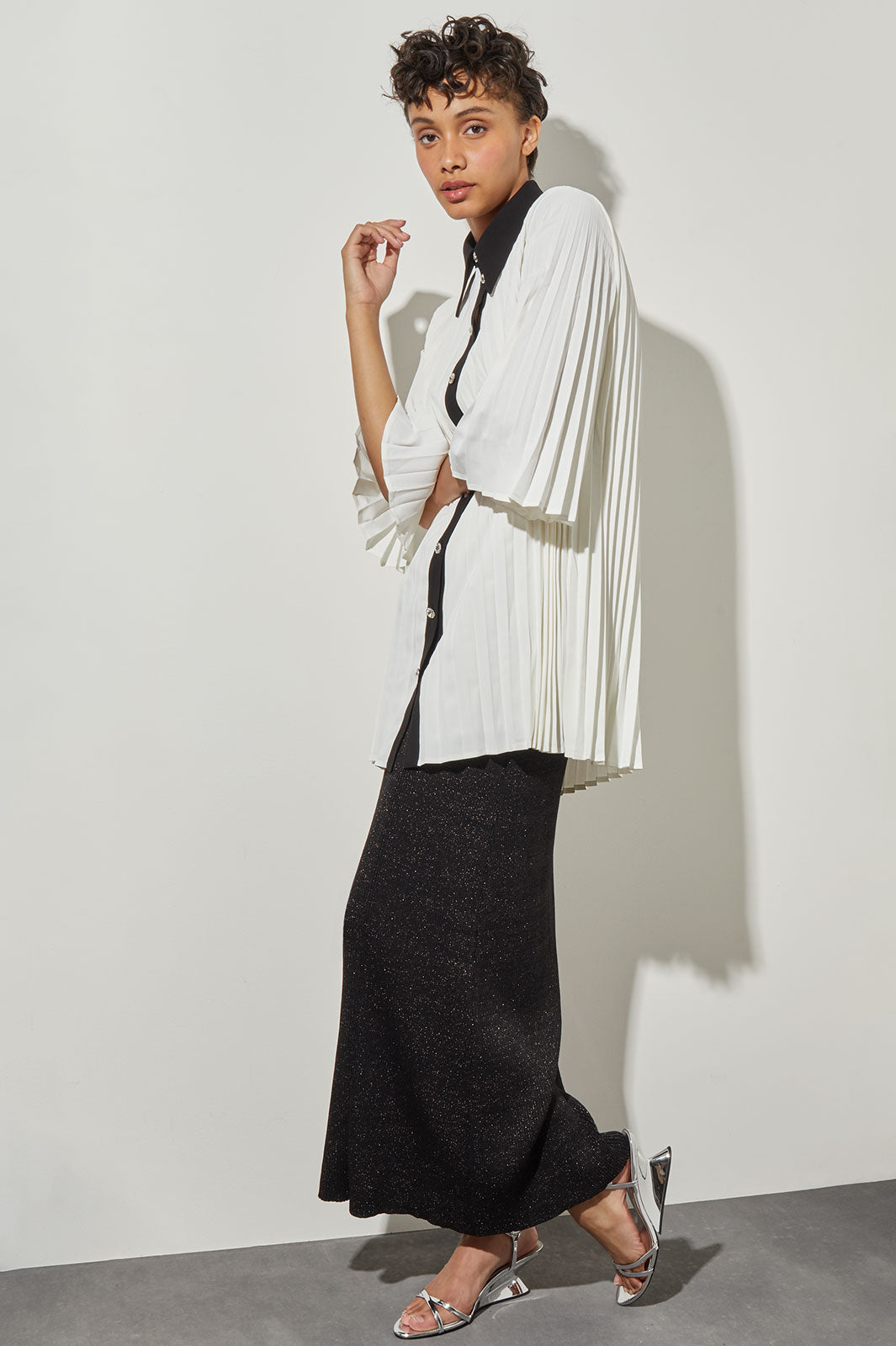 Mini Pleated Shift Dress - Contrast Trim Crepe de Chine