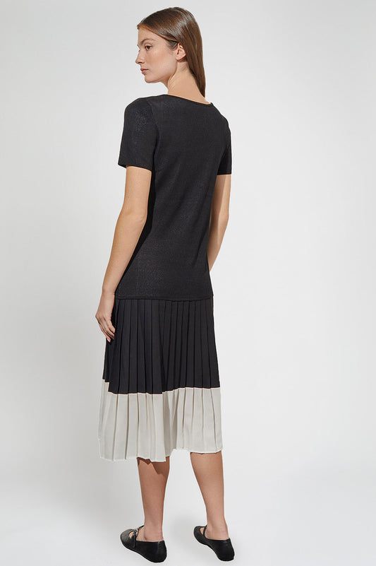 Modern Fit Midi Drop-Waist Dress - Pleated Mixed Media
