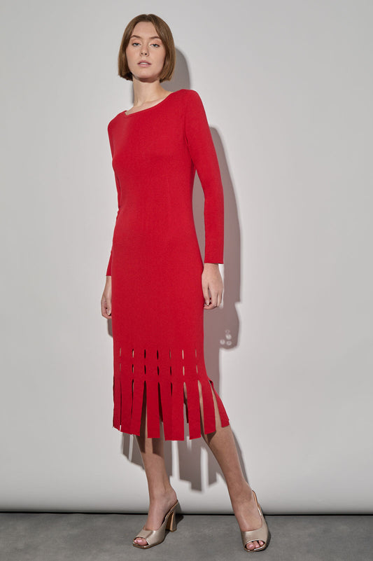 Modern Fit Soft Knit Hem Detail Midi Sheath Dress, Dusk Red | Ming Wang
