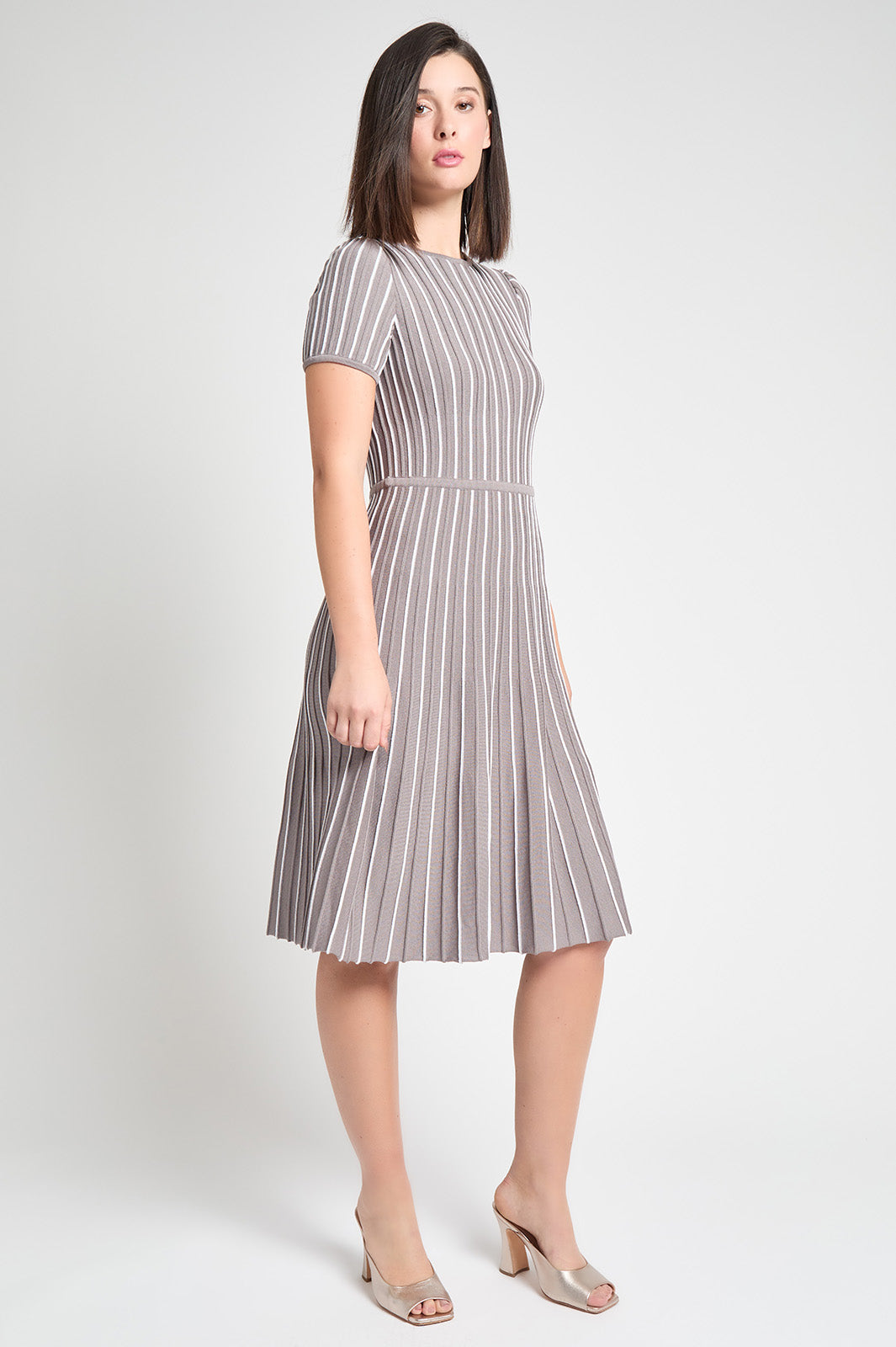 Modern Fit Jewel Neck Striped Flare Soft Knit Dress