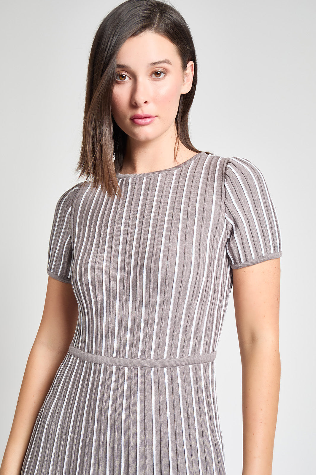 Modern Fit Jewel Neck Striped Flare Soft Knit Dress