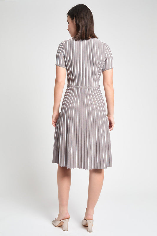 Modern Fit Jewel Neck Striped Flare Soft Knit Dress